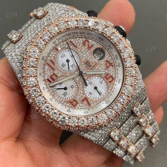 Fully Iced Out Diamond Luxury Two Tone AP Moissanite Watch customdiamjewel