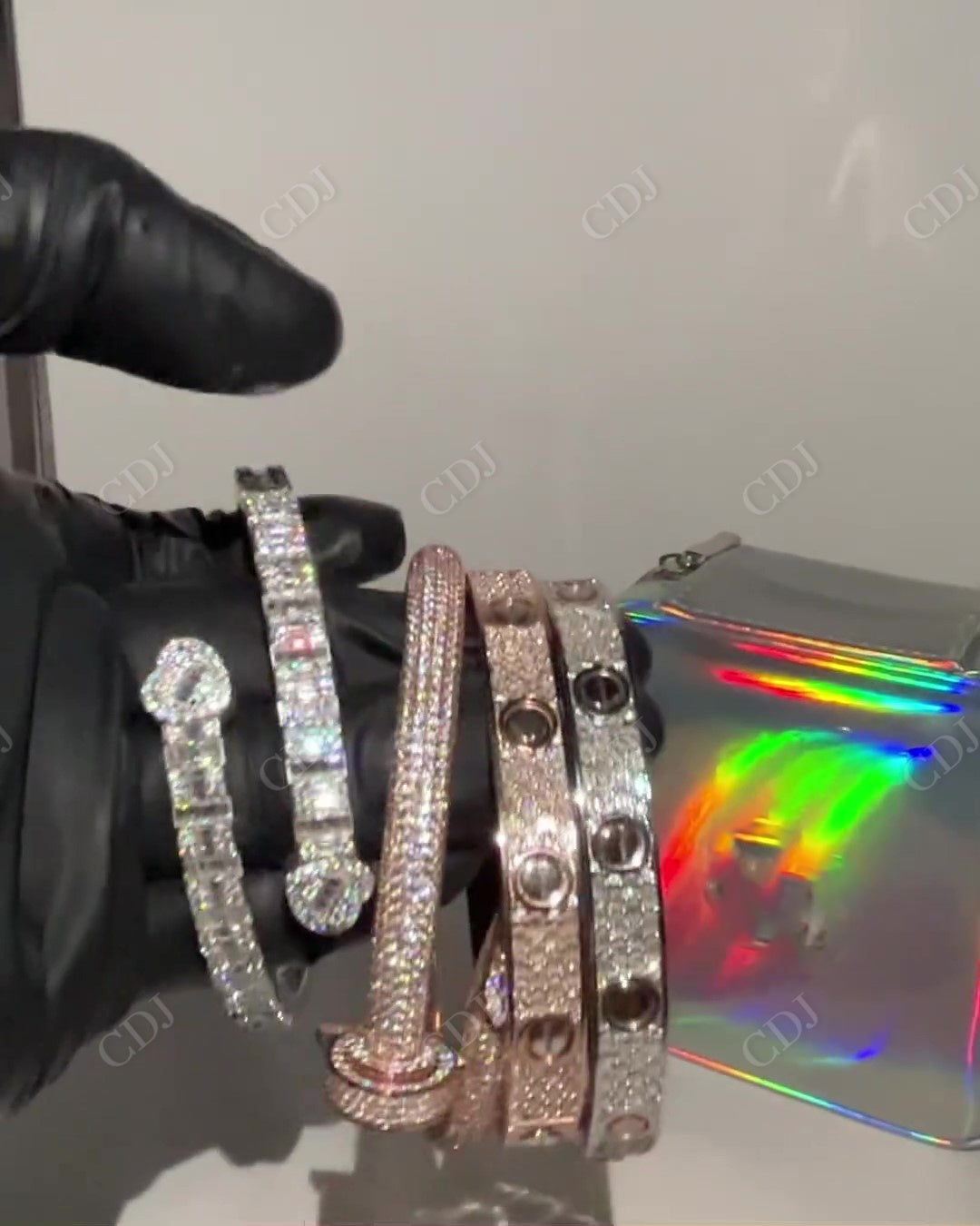 Iced Out Nail Diamond Bangle Pave White Gold 14kt hip hop jewelry CustomDiamJewel   