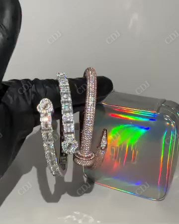 Iced Out Nail Diamond Bangle Pave White Gold 14kt hip hop jewelry CustomDiamJewel   