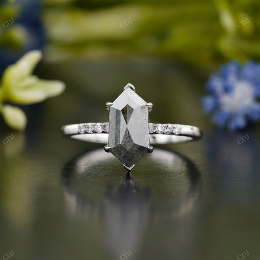 Salt and Pepper Hexagon Diamond Ring