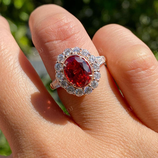 Oval Cut Ruby Halo Moissanite Wedding Ring