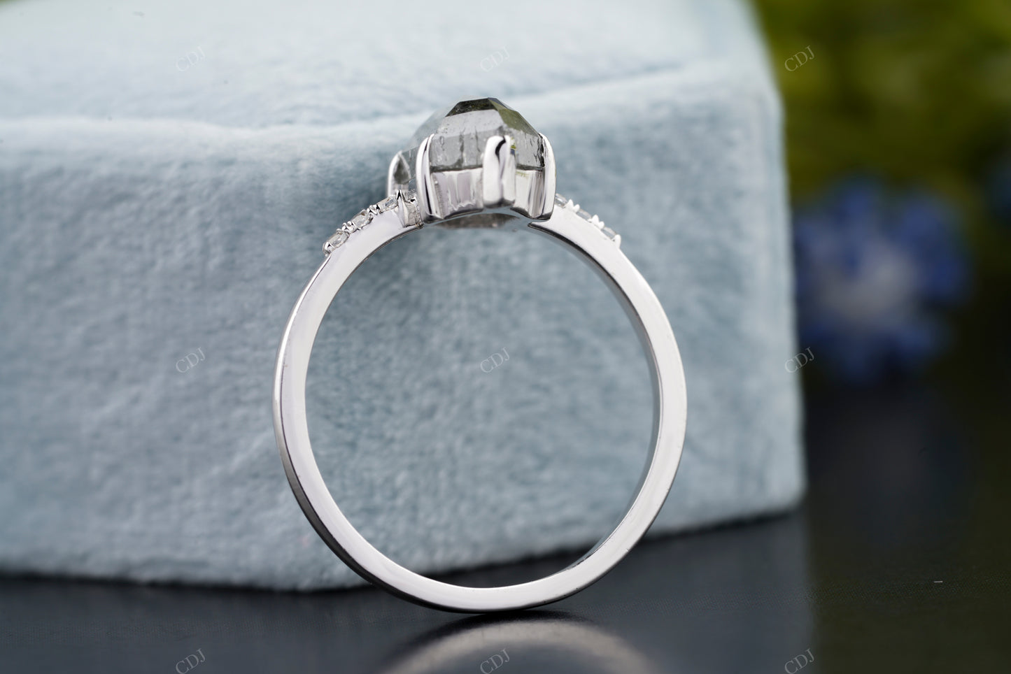 Salt and Pepper Hexagon Diamond Ring