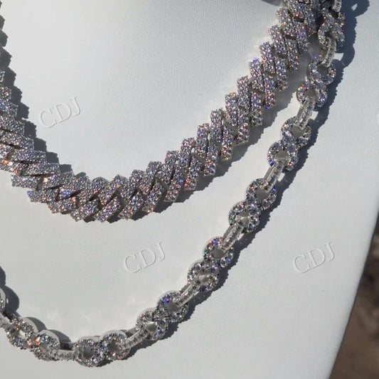 Fully Iced Out Round Moissanite Diamond Cuban Link Chain hip hop jewelry customdiamjewel   