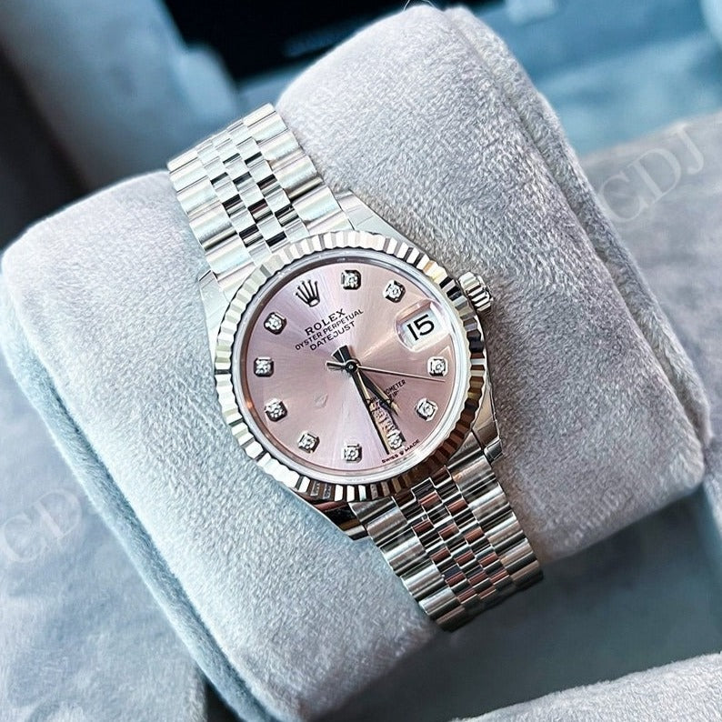 At Best Price Pink Dial Stainless Steel Rolex Watch customdiamjewel