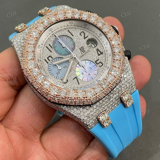 Silicone Belt Iced Out AP Moissanite Watch customdiamjewel