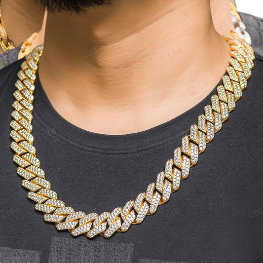 19mm Double Row Diamond Silver Cuban Chain hip hop jewelry CustomDiamJewel