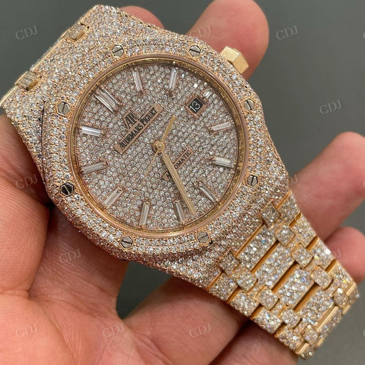 Customized Two Tone Audemars Piguet Stainless Steel Wrist Moissanite Watch customdiamjewel