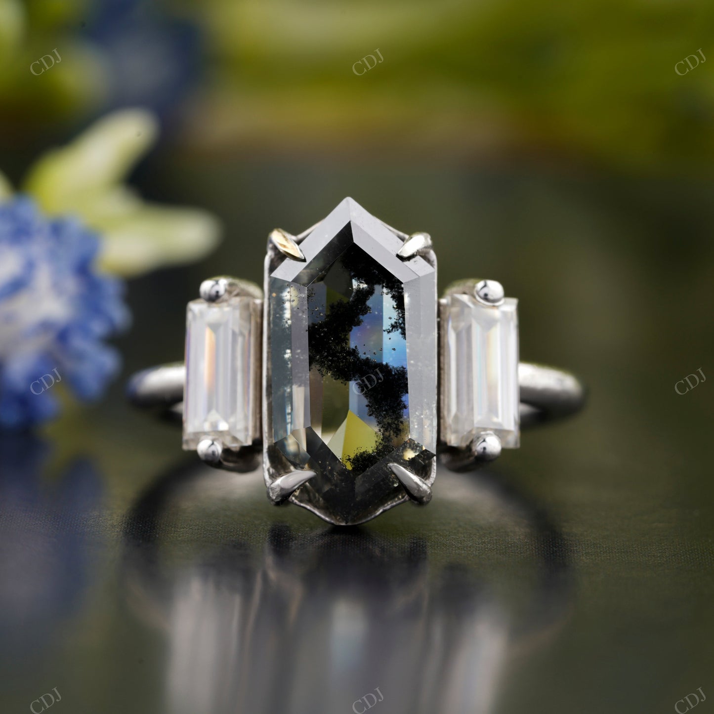 Black Hexagon Moissanite Diamond Ring