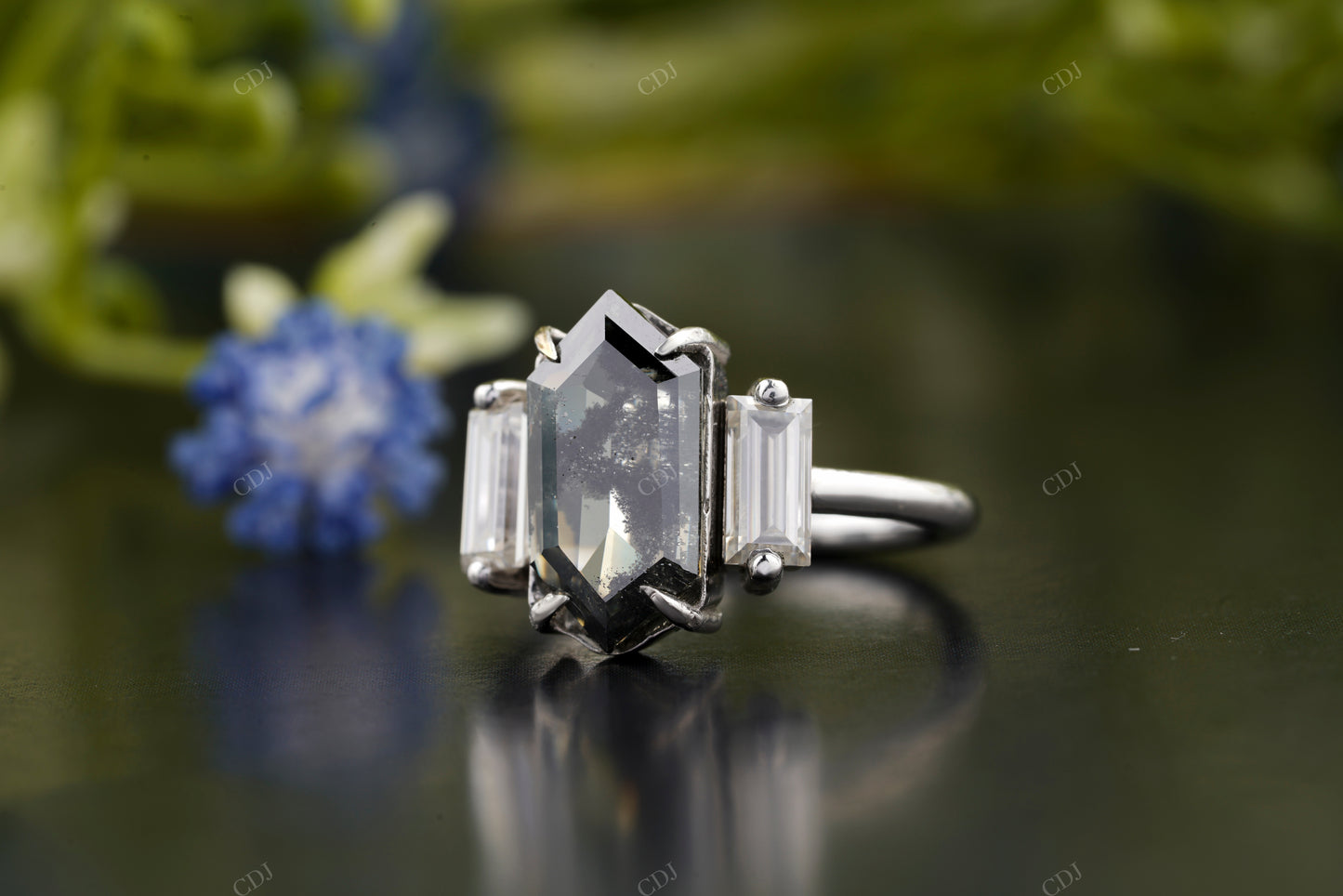 Black Hexagon Moissanite Diamond Ring