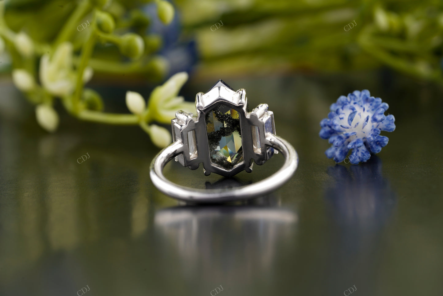 Black Hexagon Moissanite Diamond Ring