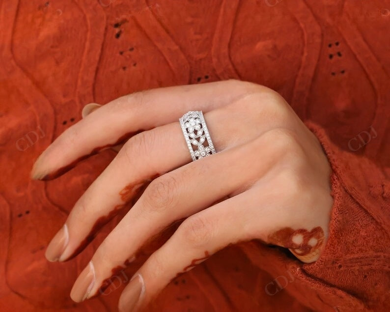 Art Deco 9MM Wide Lab Grown Diamond Wedding Band Woman  customdiamjewel   