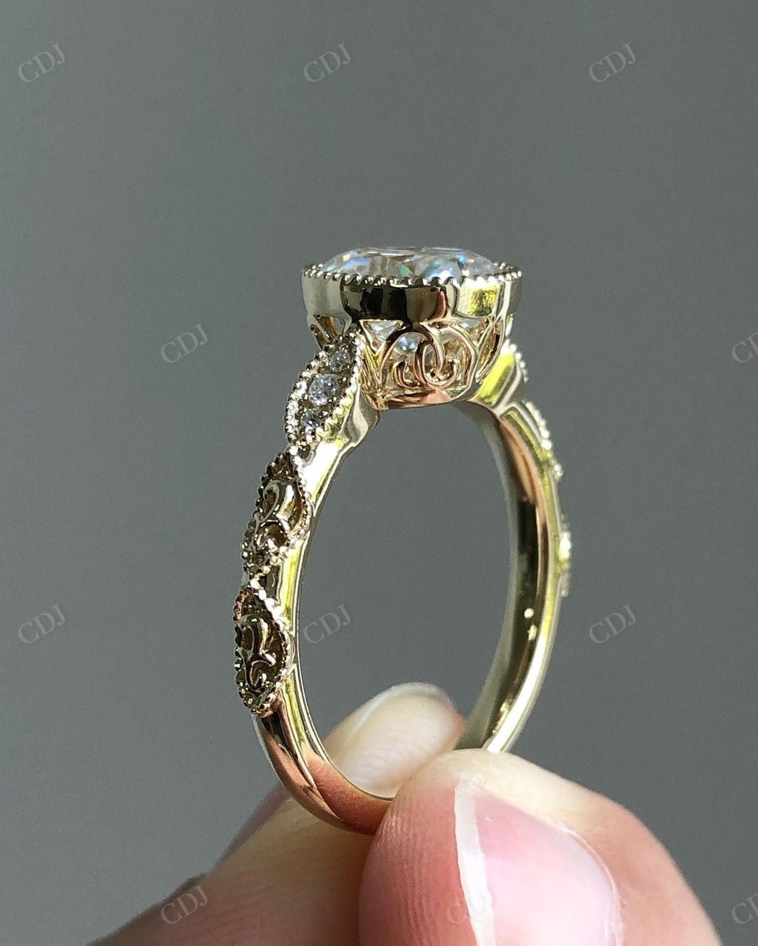 Vintage Oval Cut Lab Grown Diamond Bridal Ring