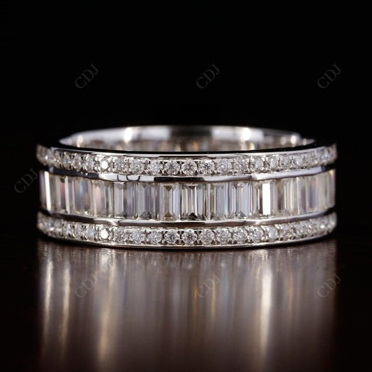 1.38CT Baguette and Round Natural Diamond Wide Wedding Band  customdiamjewel 10 KT Solid Gold White Gold VVS-EF