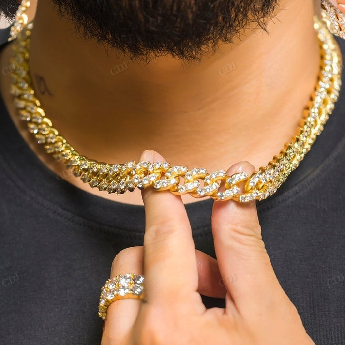 10mm Round Cut Diamond 10K Gold Cuban Chain hip hop jewelry CustomDiamJewel