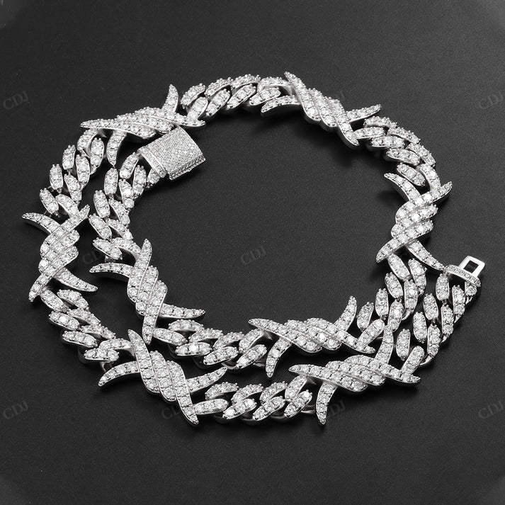 12mm Diamond Barbed Wire Silver Cuban Chain hip hop jewelry CustomDiamJewel