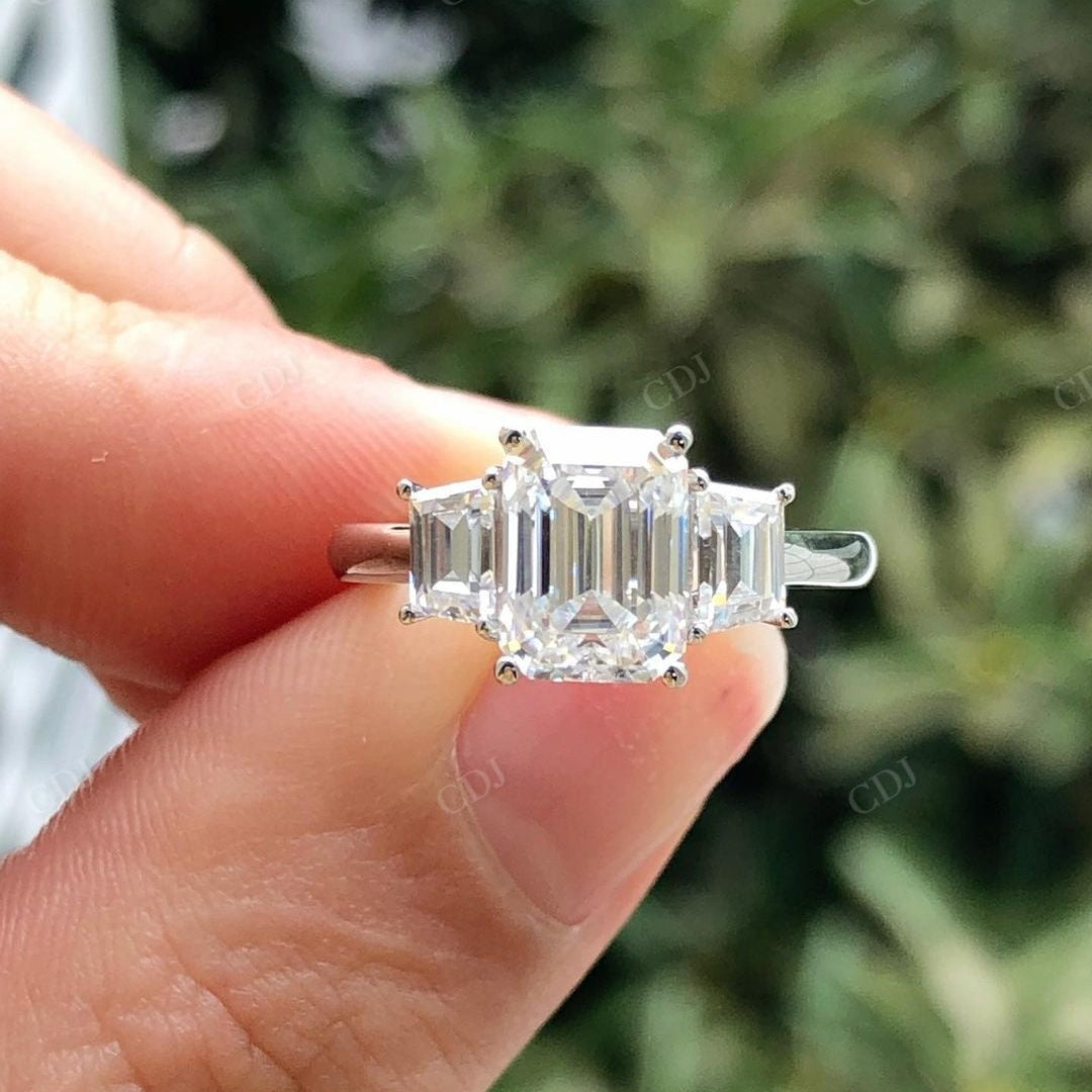 Emerald Cut Lab Grown Diamond Three Stone Ring
