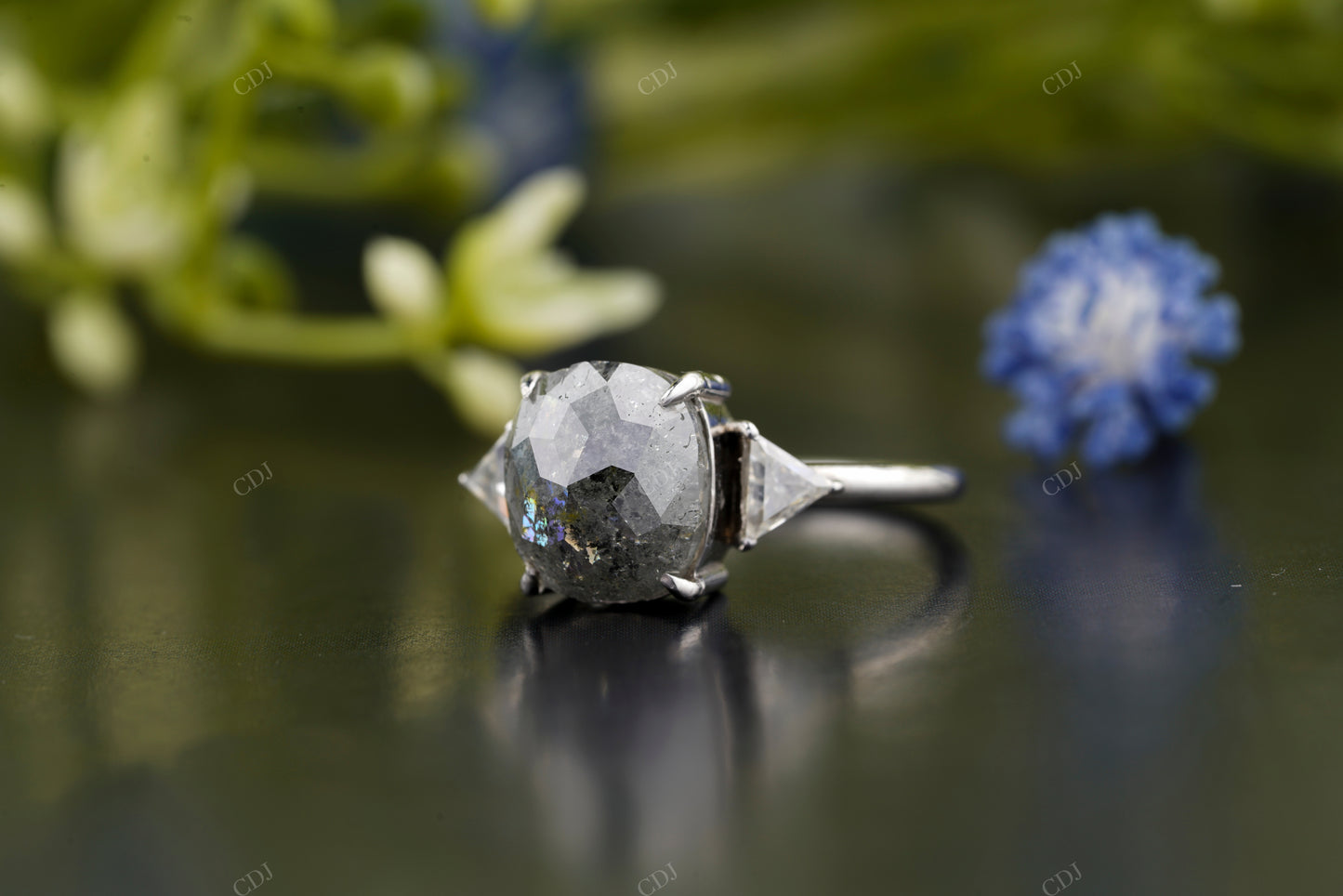 Round Salt and Pepper Moissanite Ring