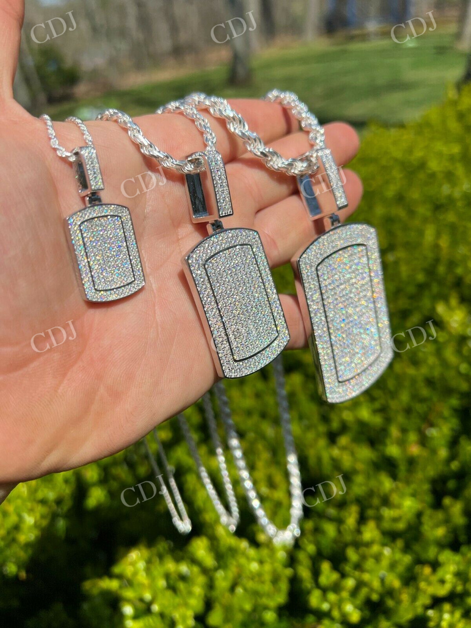 Sterling Silver Dog Tag Iced Hip Hop Pendant  customdiamjewel   