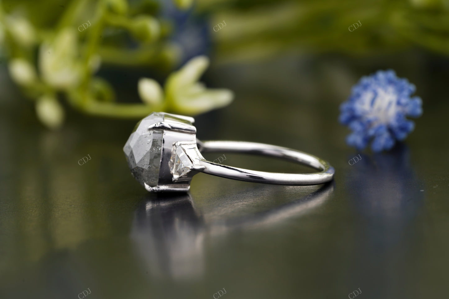 Round Salt and Pepper Moissanite Ring