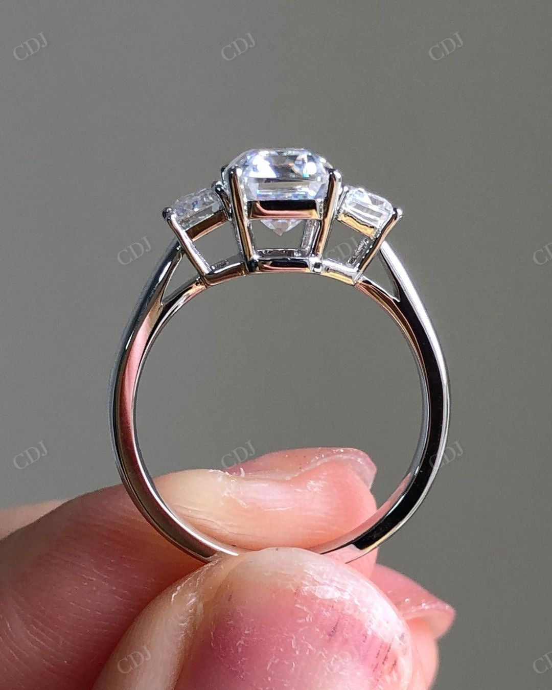 Emerald Cut Lab Grown Diamond Three Stone Ring