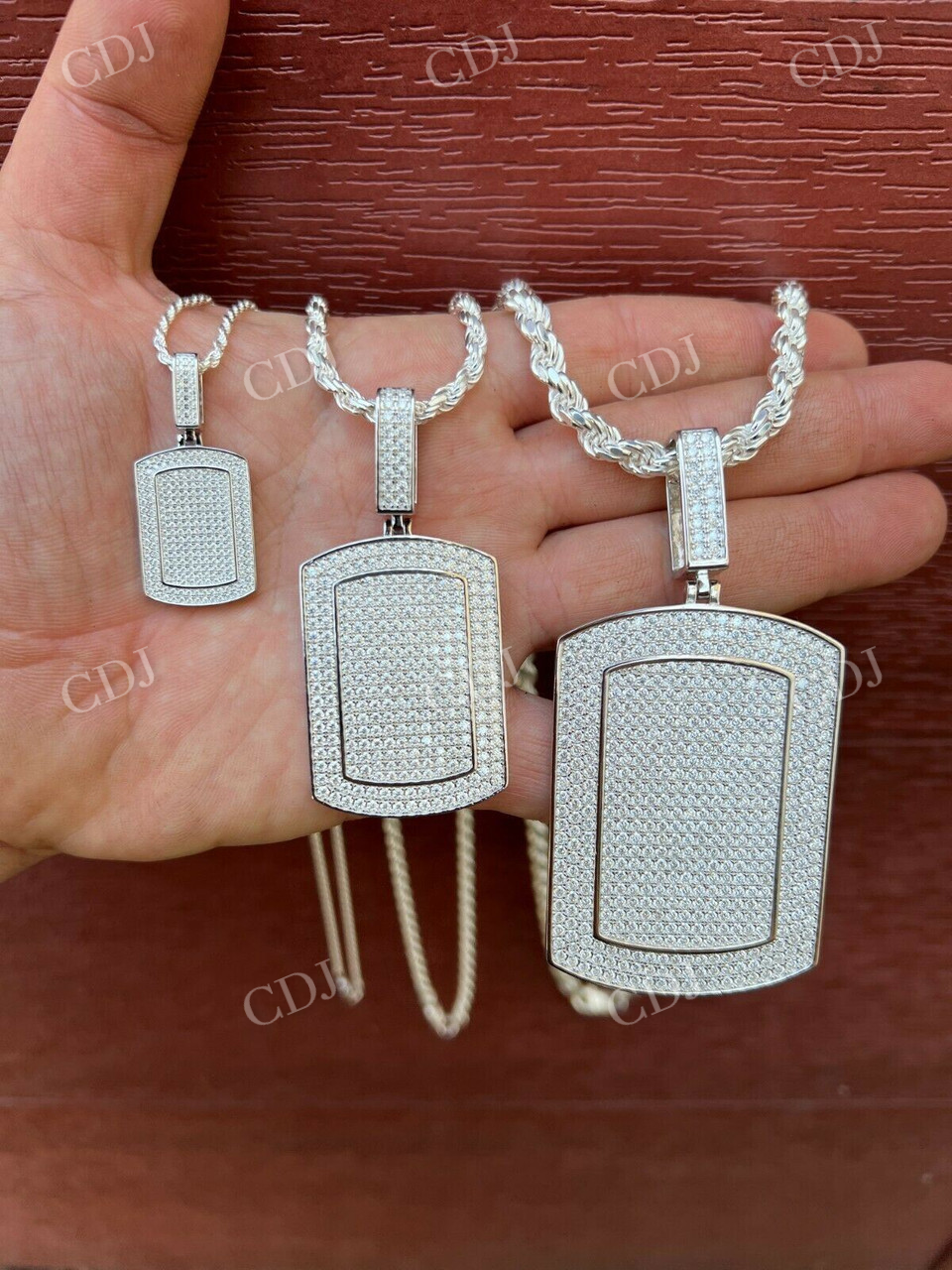 Sterling Silver Dog Tag Iced Hip Hop Pendant  customdiamjewel   
