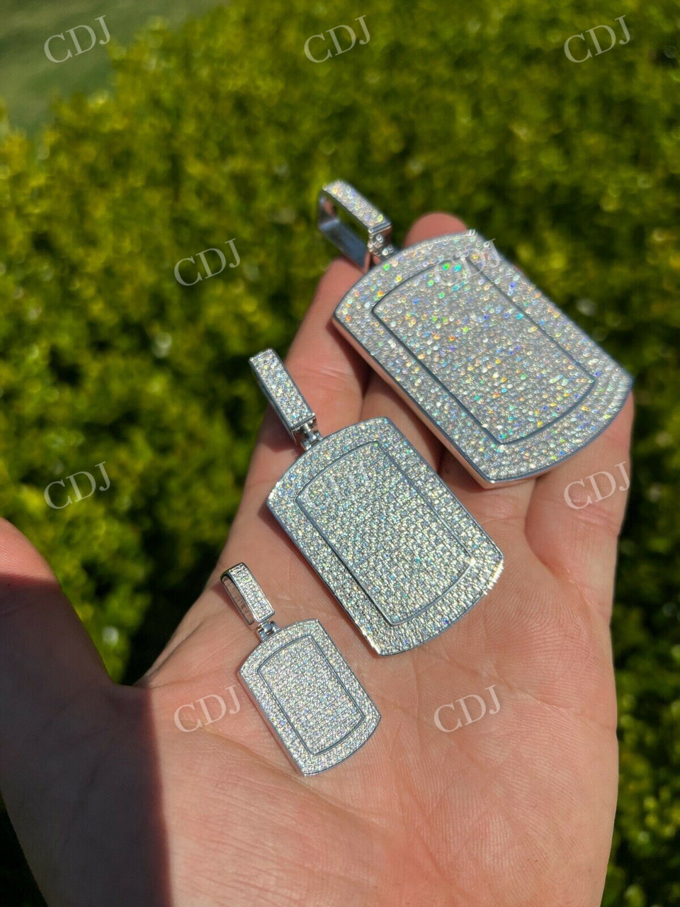 Sterling Silver Dog Tag Iced Hip Hop Pendant  customdiamjewel   