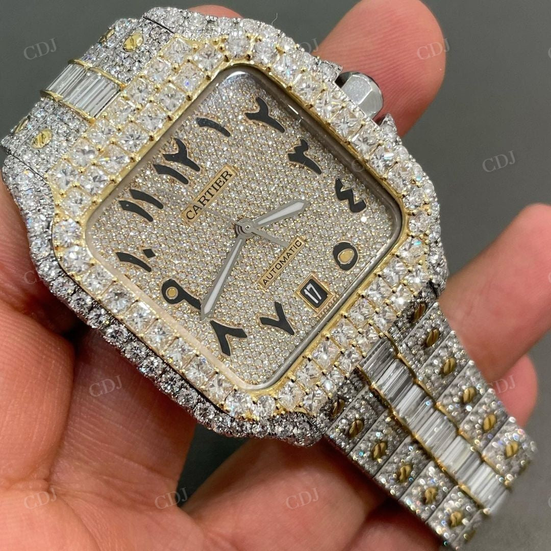 Hip Hop Two Tone Cartier Diamond Custom Moissanite Watch customdiamjewel