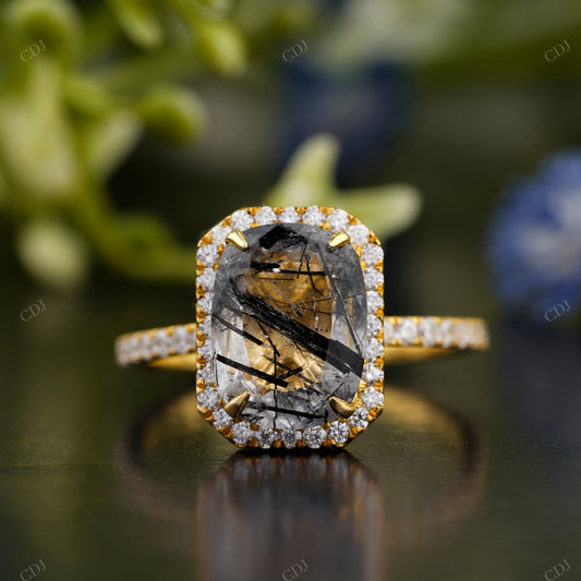 Cushion Rutilated Quartz Moissanite Ring