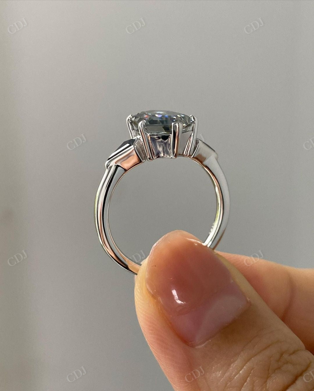 Hexagon Cut Three Stone Moissanite Ring