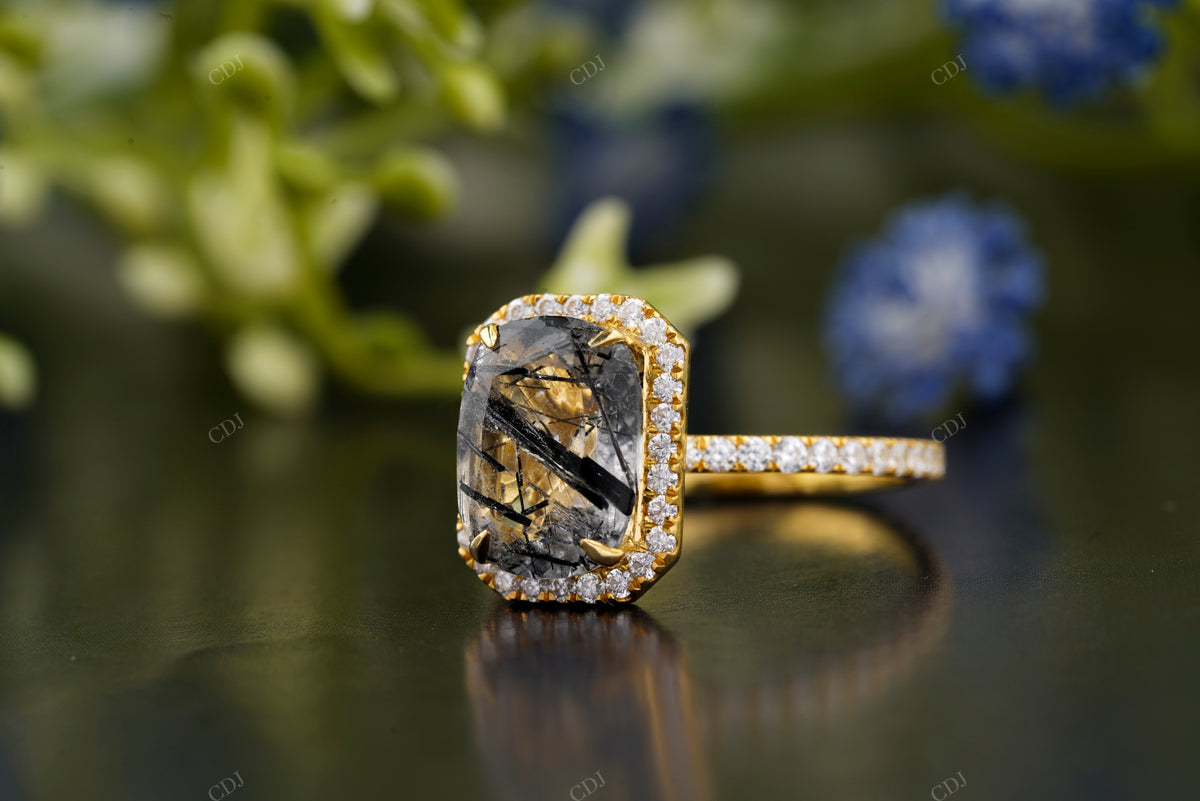 Cushion Rutilated Quartz Moissanite Ring customdiamjewel