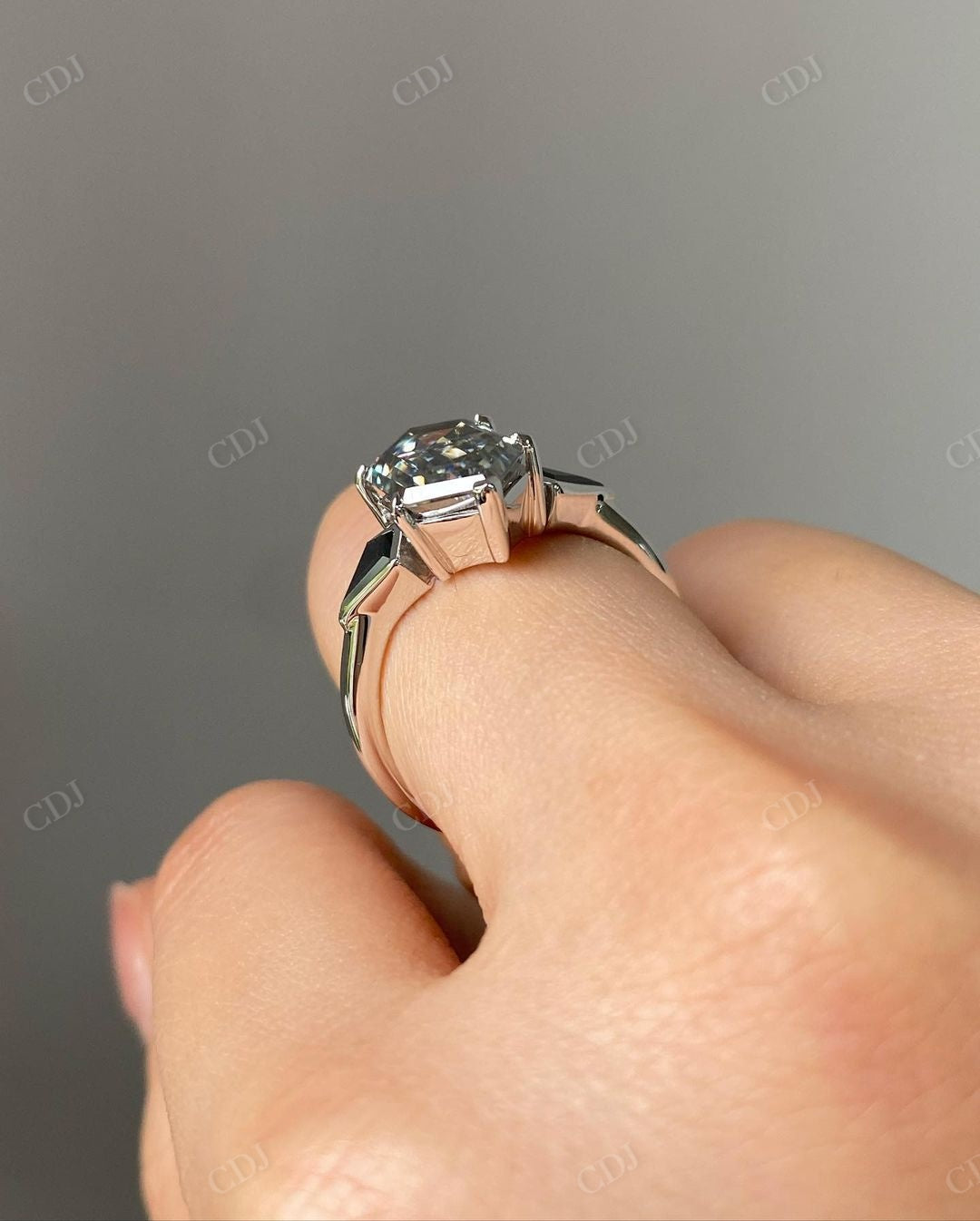 Hexagon Cut Three Stone Moissanite Ring
