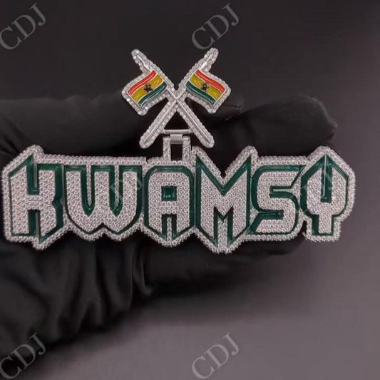 Iced Out Diamond KWAMSY Flag Pendant hip hop jewelry CustomDiamJewel   