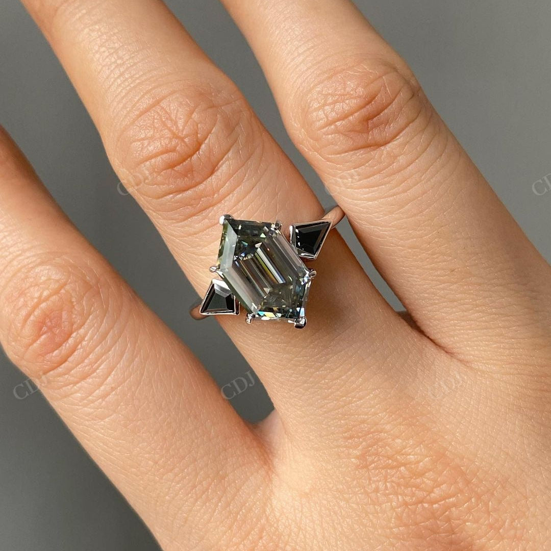Hexagon Cut Three Stone Moissanite Ring