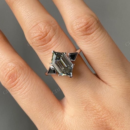 Hexagon Cut Three Stone Moissanite Ring
