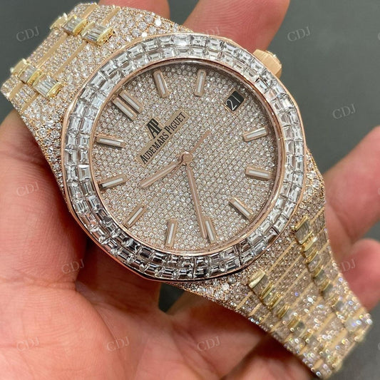 Handmade Fully Iced Out Diamond AP Stainless Steel Wrist Moissanite Watch customdiamjewel