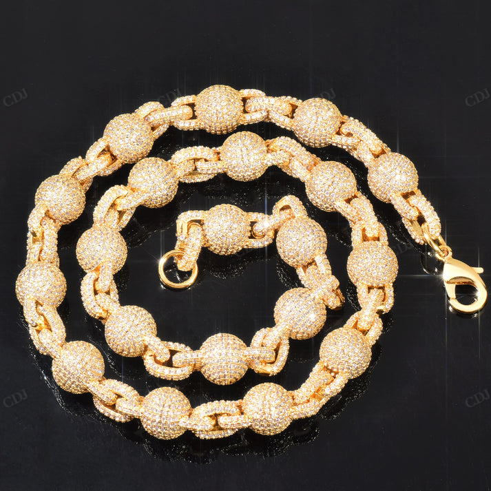 925 Silver 10mm Iced Moissanite Ball Rolo Link Chain hip hop jewelry CustomDiamJewel