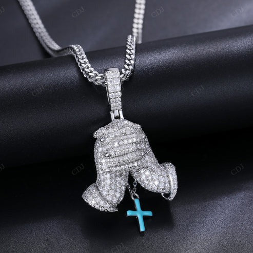 925 Sterling Silver Praying Hands Diamond Pendant hip hop jewelry CustomDiamJewel