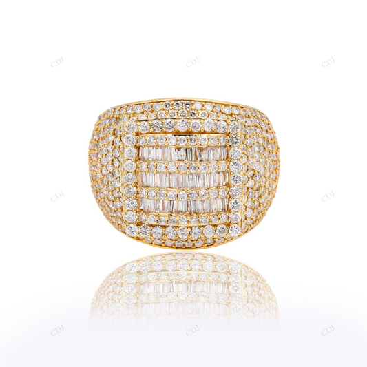 Silver Moissanite Baguette & Round Diamond Ring hip hop jewelry customdiamjewel
