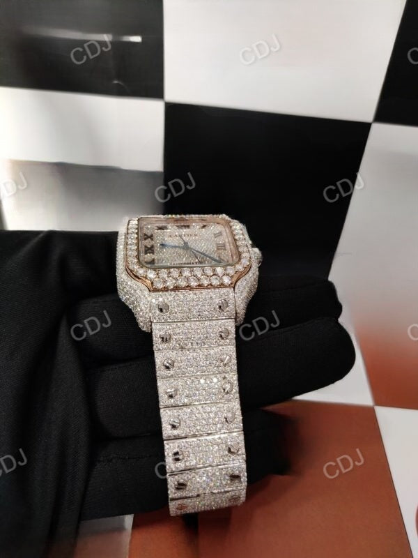 Men's Luxurious Iced Out Timepieces VVS Moissanite Studded Cartier Full Buss Down Watch 25 to 28 Carats (Approx.)