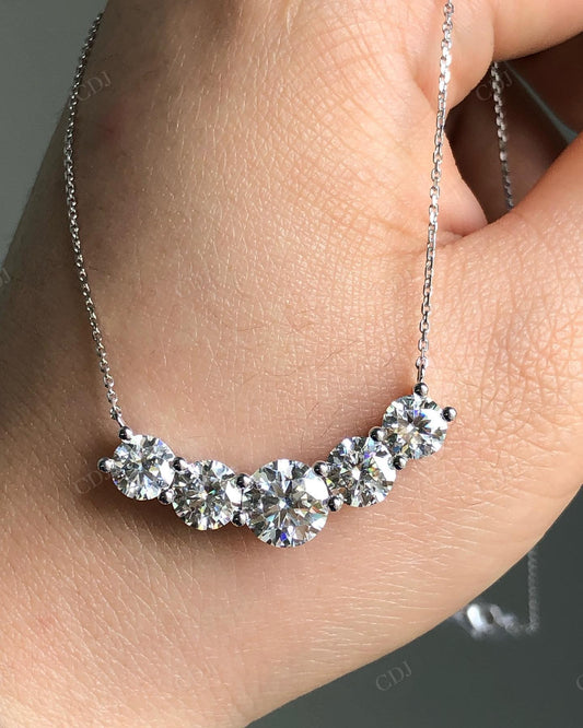 Round Cut lab Grown Diamond 5 Stone Pendant