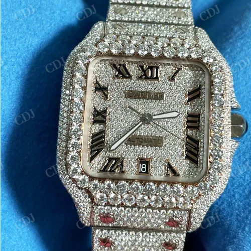 Men's Luxurious Cartier Santos Moissanite Diamond Iced Out Hip Hop Watch customdiamjewel