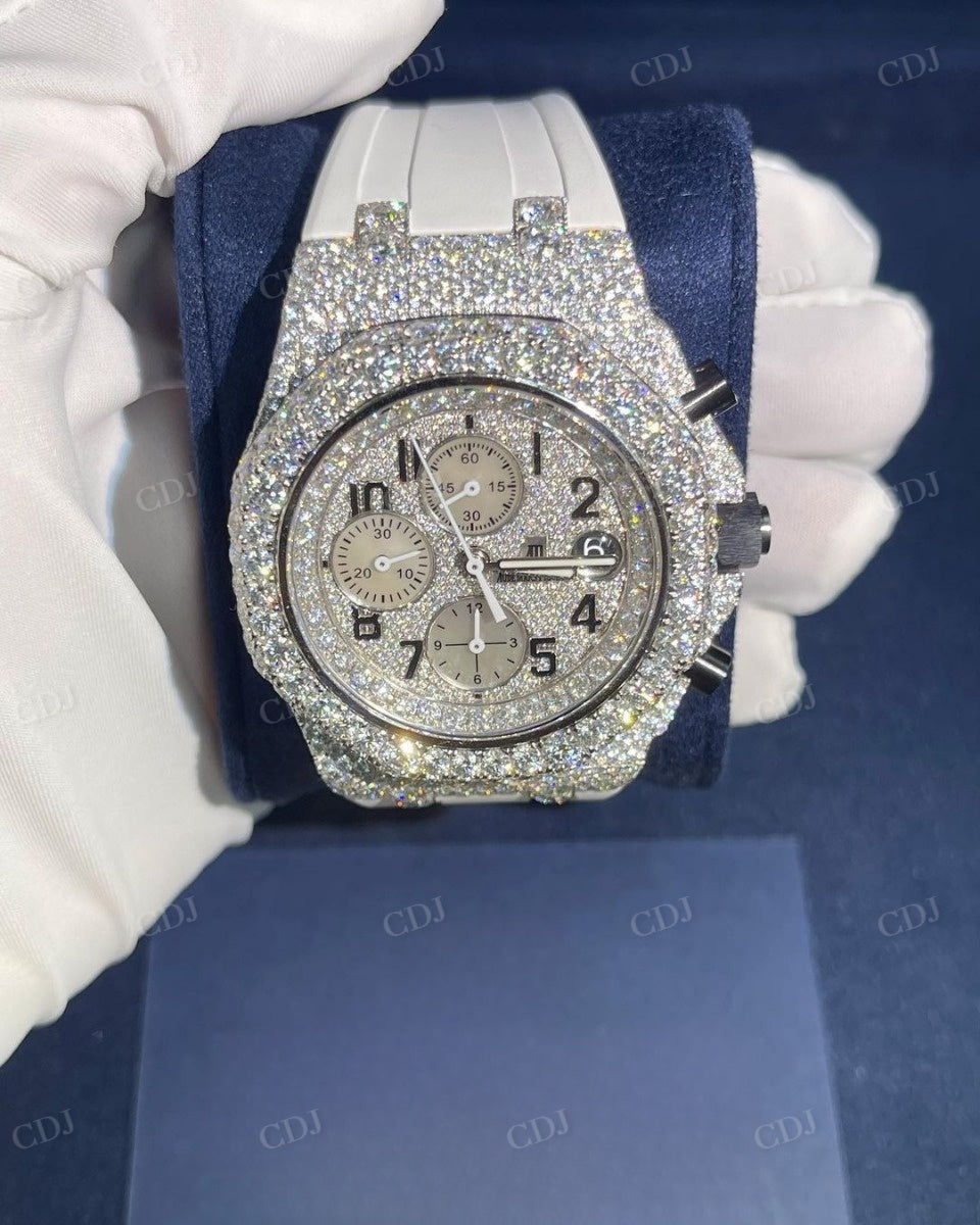 Custom Hip-Hop White Belt & AP Diamond Watch β customdiamjewel