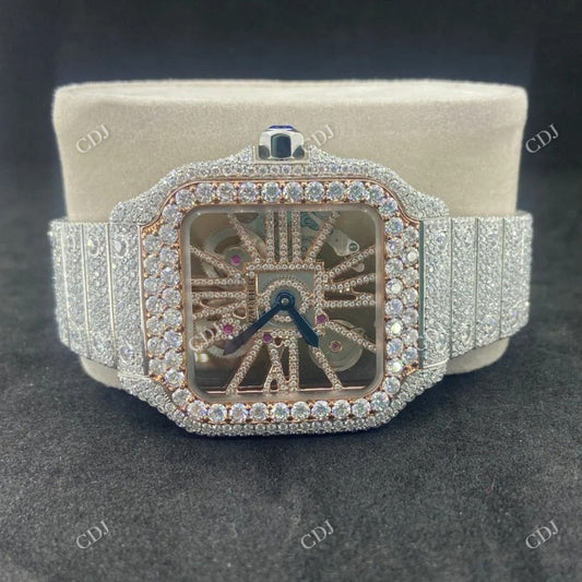 Cartier Skeleton Moissanite Studded Diamond Watch customdiamjewel