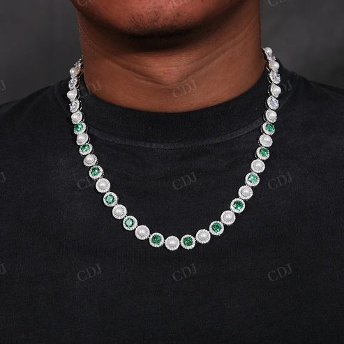 Fully Iced Out Pearl With Lab Diamond Set Halo Necklace For Men hip hop jewelry CustomDiamJewel