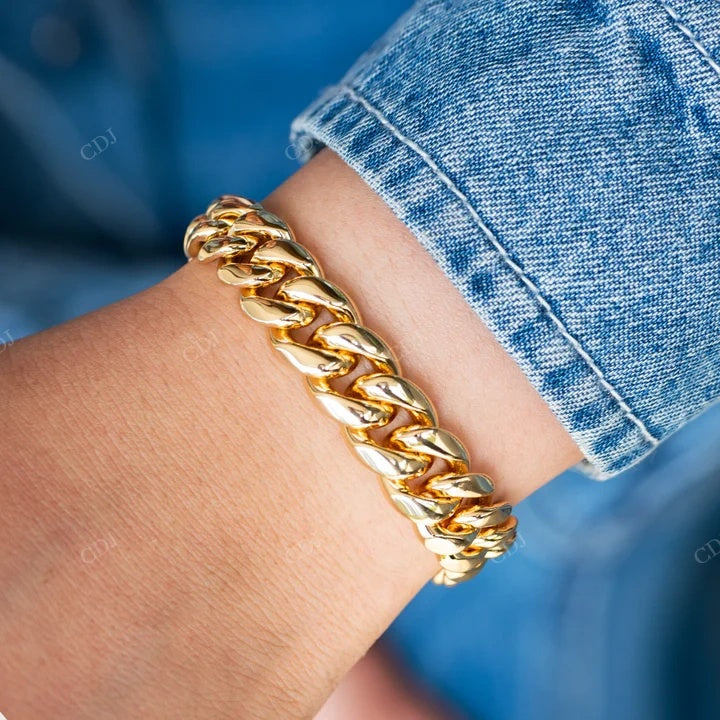 Yellow Gold Plated Plain Cuban Bracelet For Rapper Style hip hop jewelry CustomDiamJewel