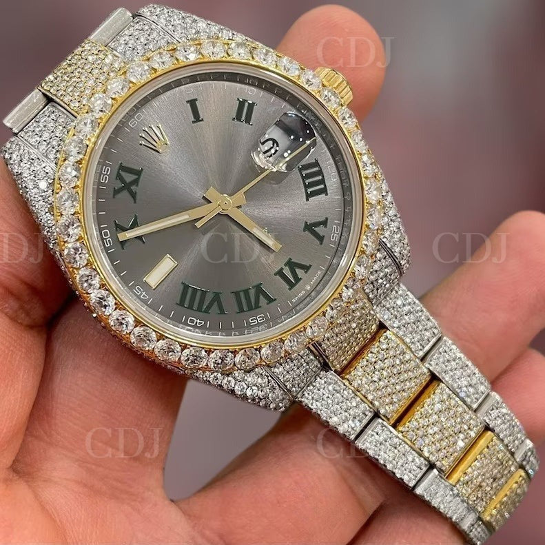 Real Diamond Rolex Date Just 36mm Stainless Steel Watch customdiamjewel