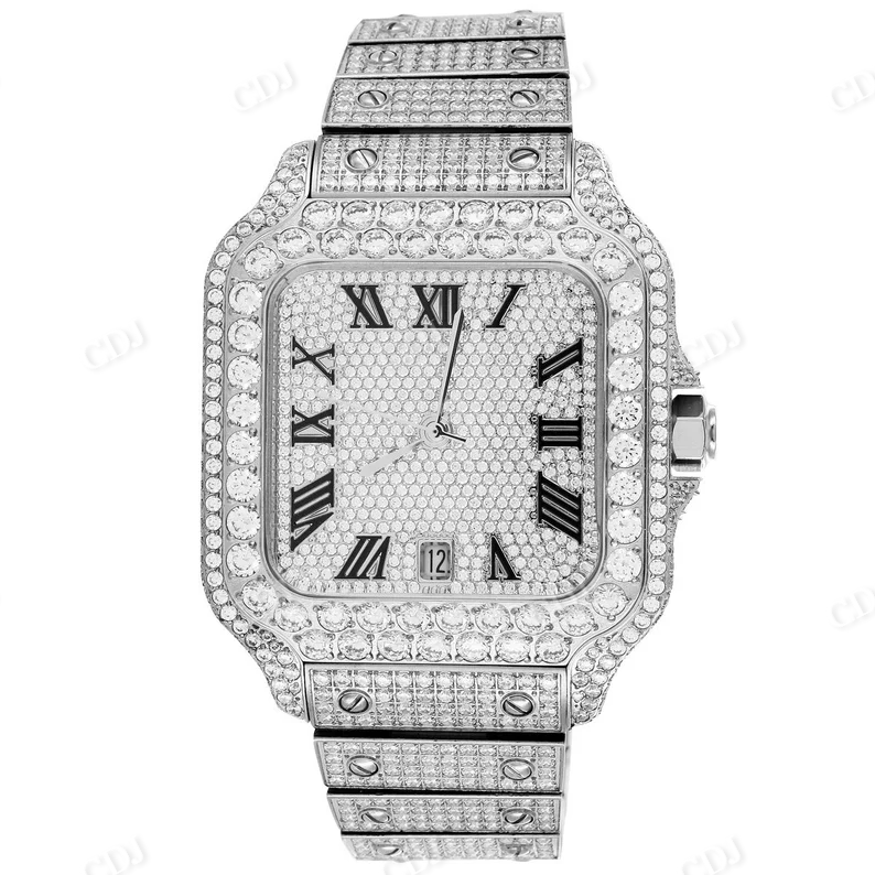 Stainless Steel Iced Out Moissanite Mens Watch customdiamjewel