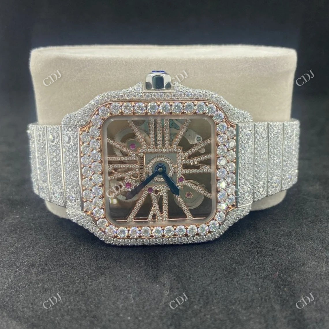 Cartier Skeleton Moissanite Studded Diamond Watch customdiamjewel