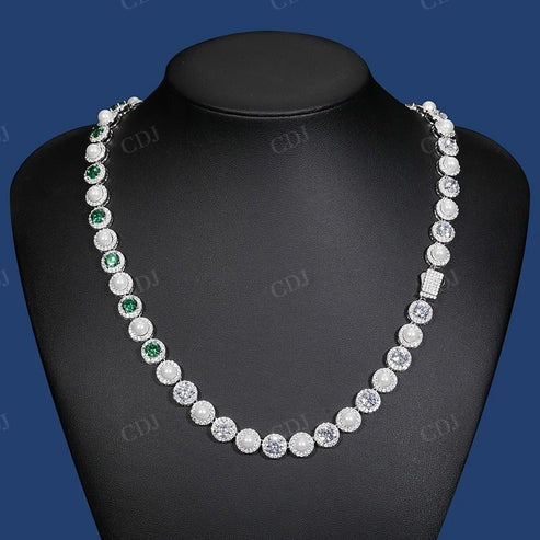Fully Iced Out Pearl With Lab Diamond Set Halo Necklace For Men hip hop jewelry CustomDiamJewel