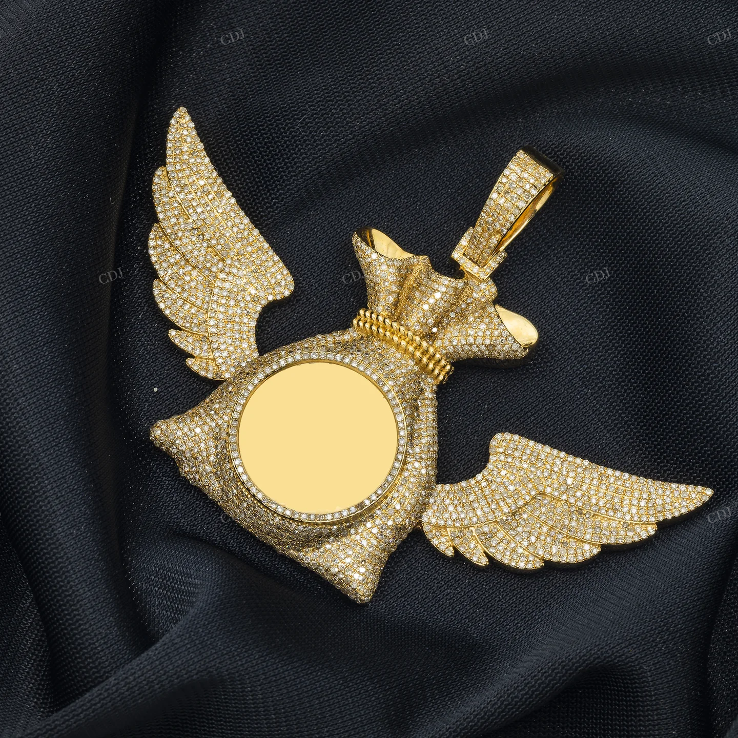 Silver Moissanite Money Bag Angel Wings Pendant hip hop jewelry customdiamjewel